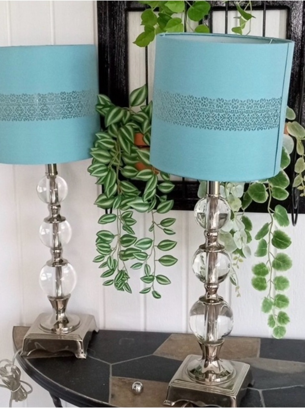 Blue Geometric Lamp Shades Set of 2